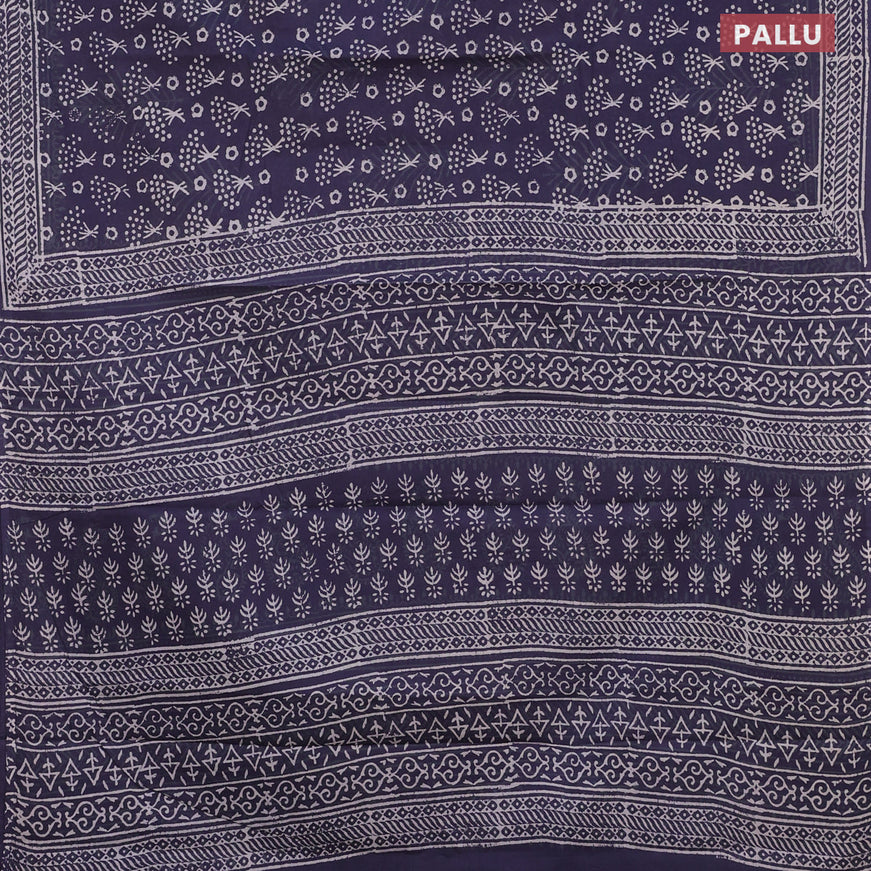 Jaipur cotton saree dark blue with allover floral butta prints and printed border