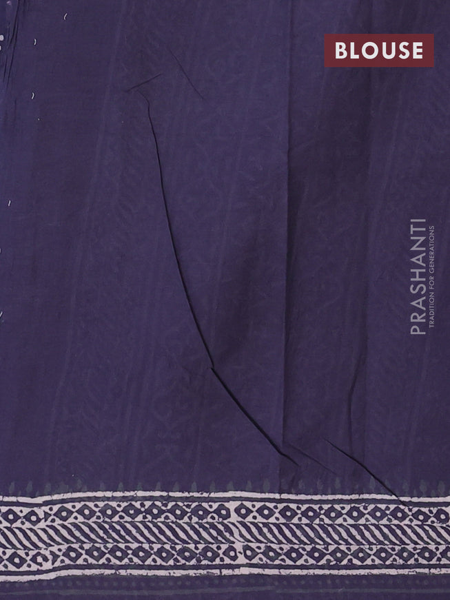 Jaipur cotton saree dark blue with allover floral butta prints and printed border