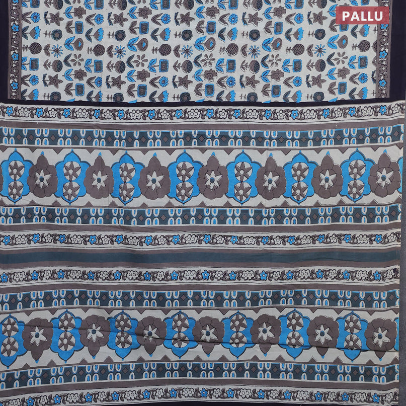 Jaipur cotton saree beige and navy blue with allover butta prints and printed border