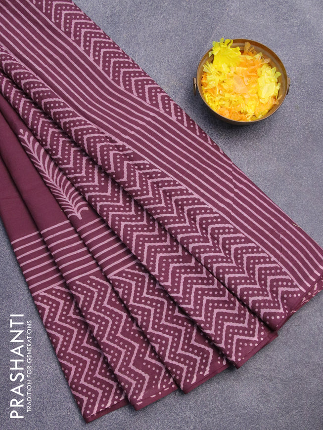 Jaipur cotton saree dark maroon shade with butta prints and printed border