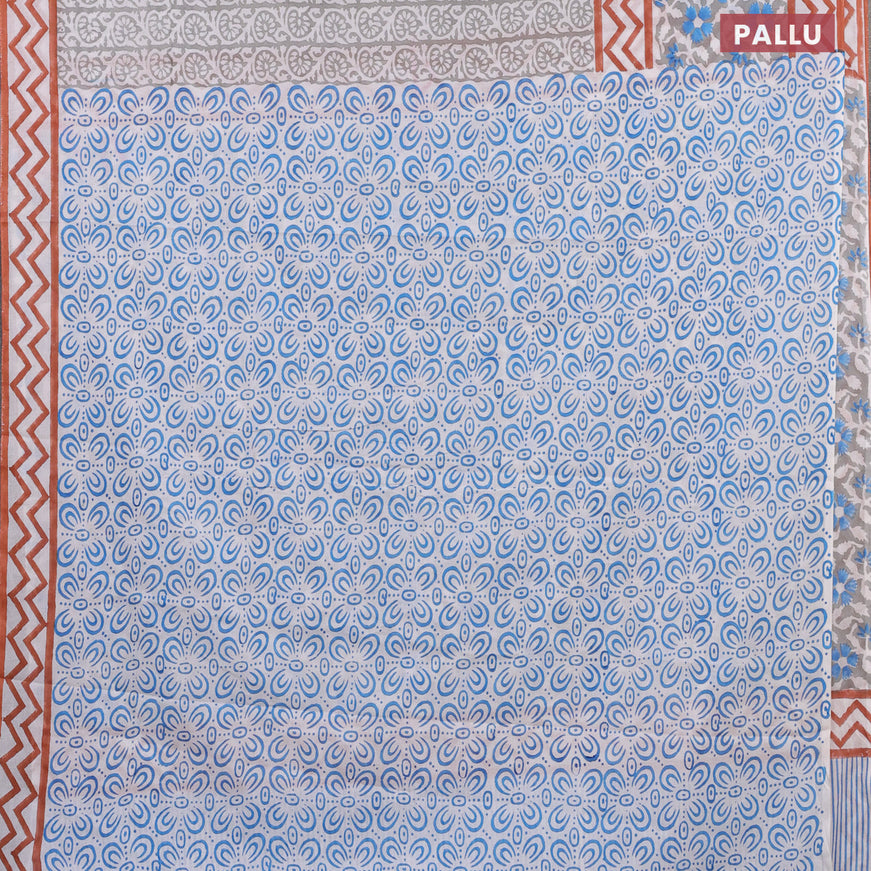 Jaipur cotton saree grey shade and rust shade with allover prints and printed border
