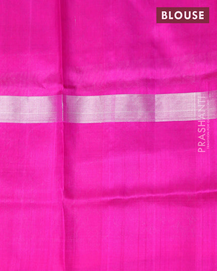 Pure uppada silk saree dual shade of pinkish orange and pink with thread & silver zari woven buttas and long silver zari woven butta border