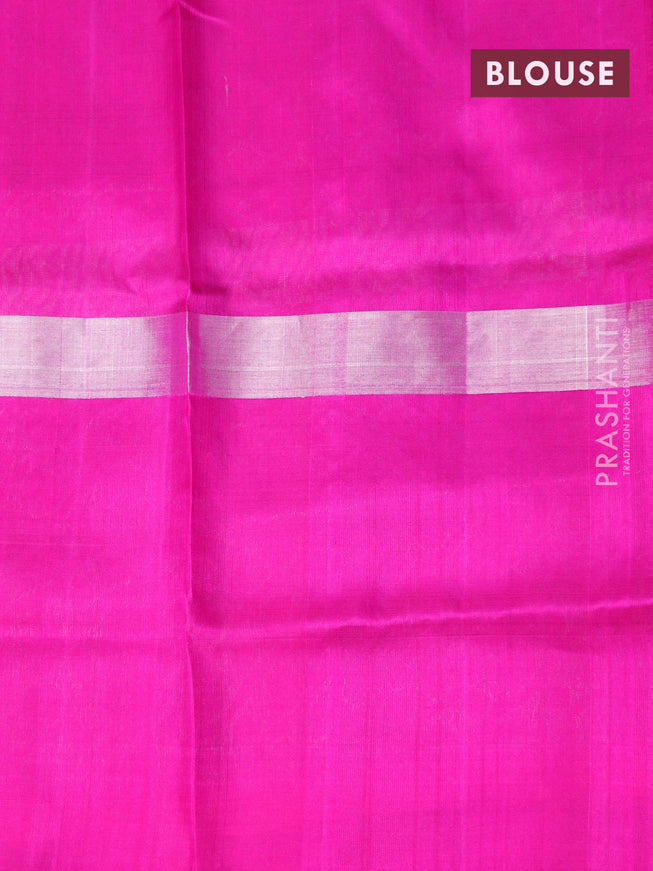 Pure uppada silk saree dual shade of pinkish orange and pink with thread & silver zari woven buttas and long silver zari woven butta border