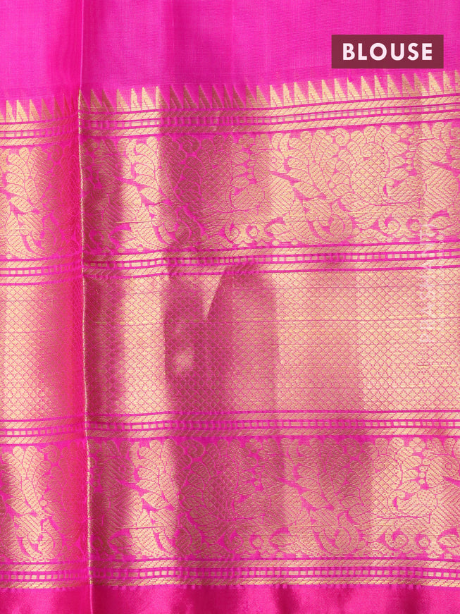 Pure uppada silk saree dual shade of pink and pink with silver & gold zari woven buttas and annam zari woven border