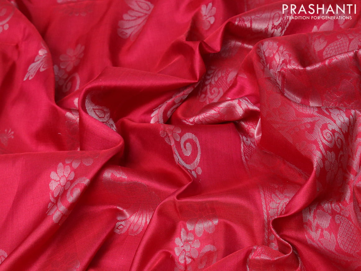 Pure uppada silk saree maroon with silver zari woven buttas and silver zari woven border