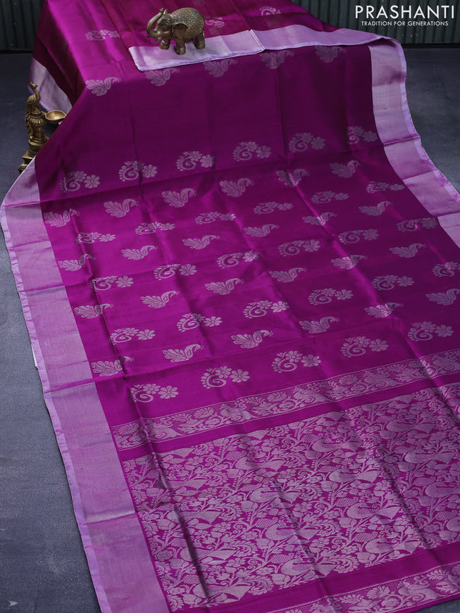 Pure uppada silk saree purple with silver zari woven buttas and silver zari woven border