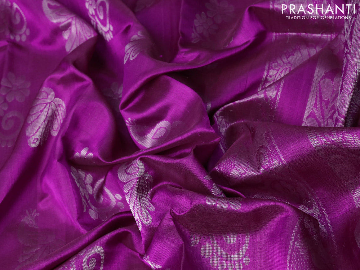Pure uppada silk saree purple with silver zari woven buttas and silver zari woven border