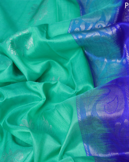 Pure uppada silk saree teal green and blue with silver zari woven buttas and long silver zari woven border