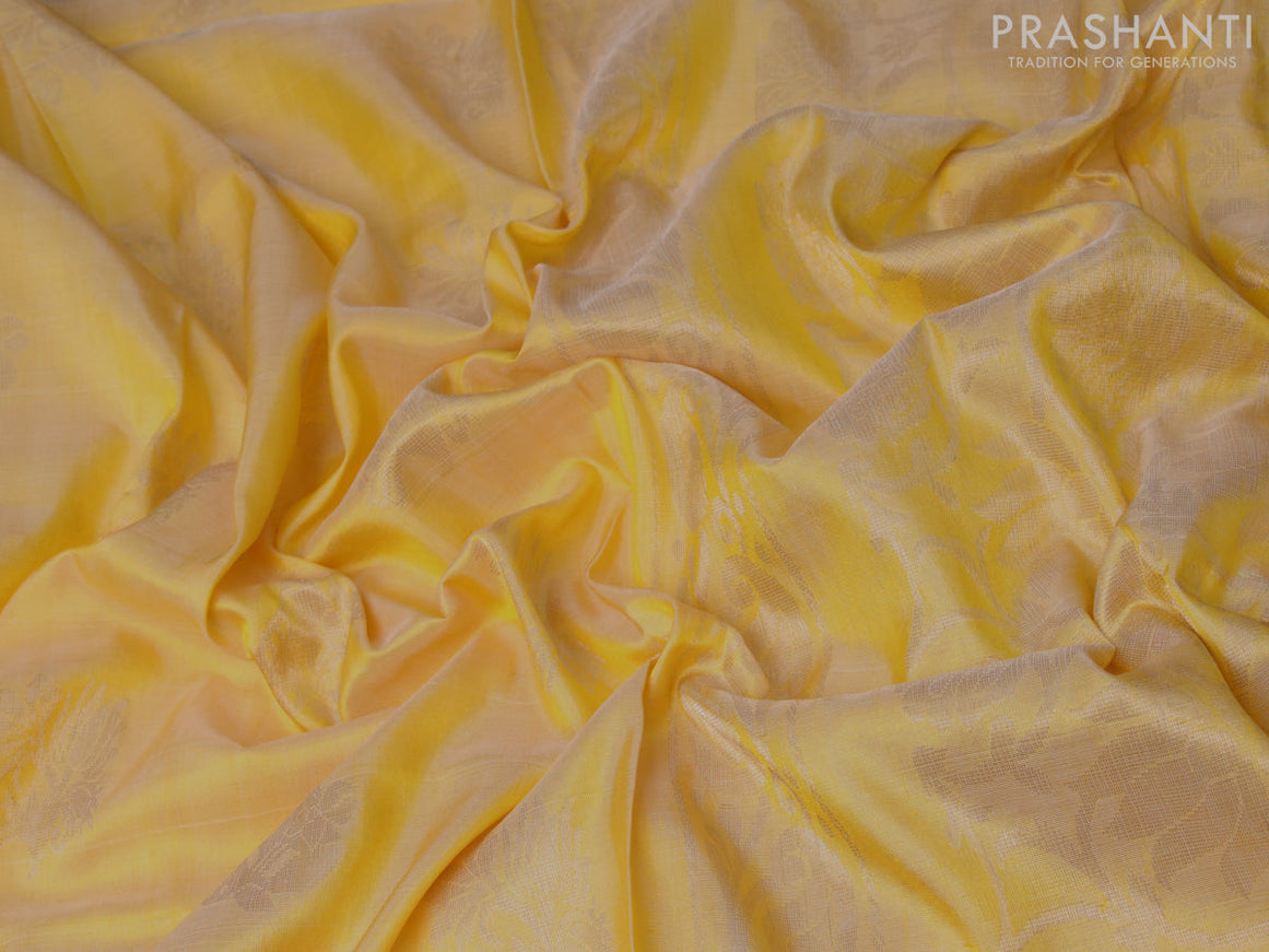Pure uppada silk saree pale yellow with silver zari woven buttas and silver zari woven border
