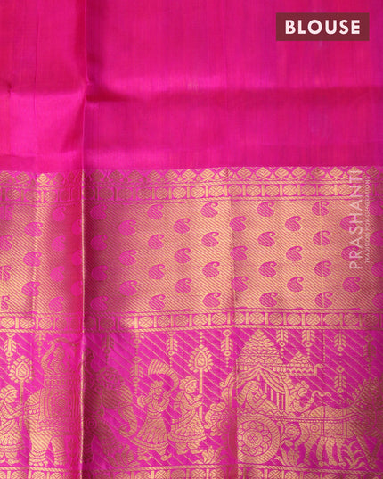 Pure uppada silk saree orange and pink with silver & gold zari woven paisley buttas and long zari woven border