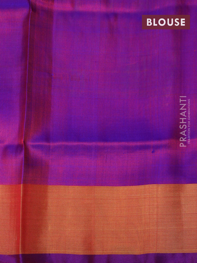 Pure uppada silk saree dual shade of greenish maroon and dual shade of purple with silver & gold zari woven buttas and zari woven border