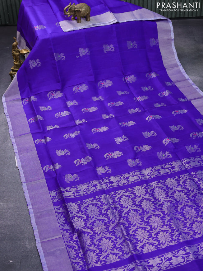 Pure uppada silk saree blue with silver zari woven buttas and silver zari woven border