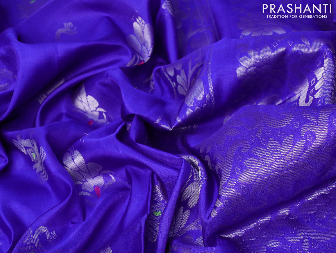 Pure uppada silk saree blue with silver zari woven buttas and silver zari woven border