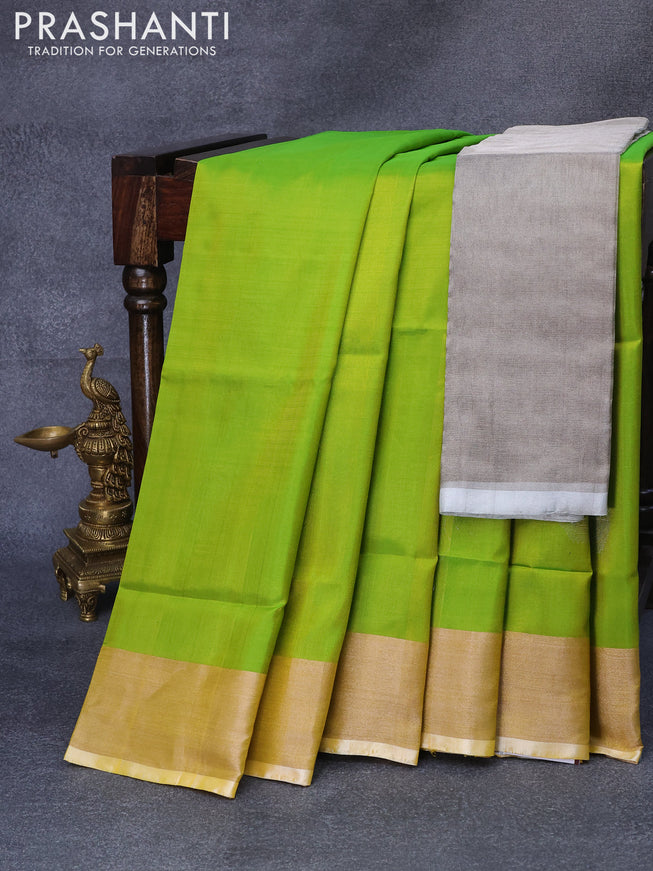 Pure uppada silk saree light green with silver zari woven buttas and zari woven border