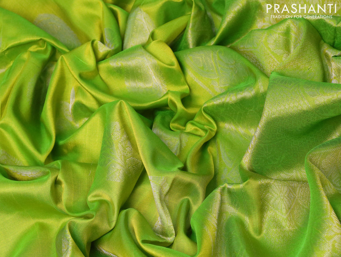 Pure uppada silk saree light green with silver zari woven buttas and zari woven border
