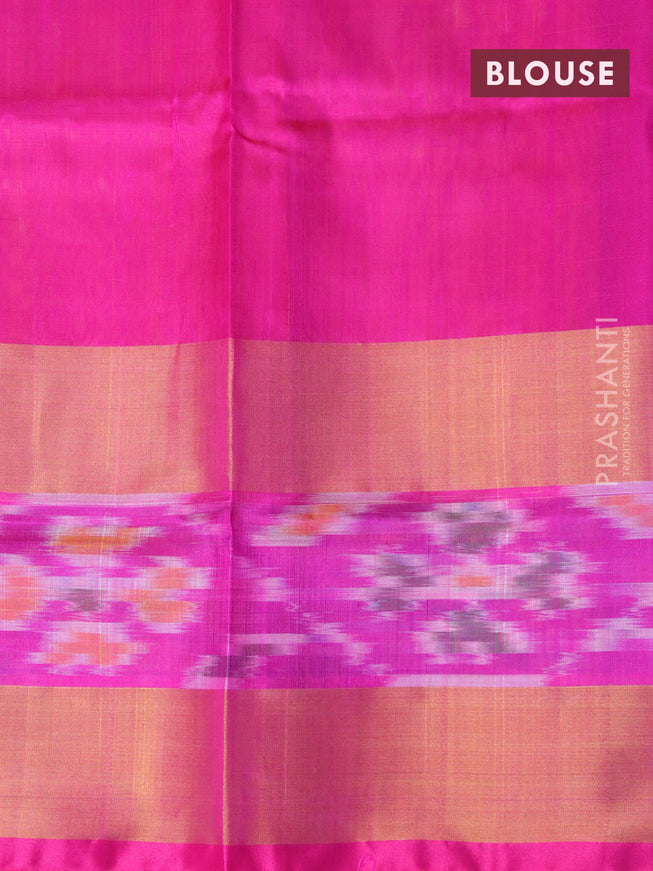 Pure uppada silk saree mustard yellow and pink with silver & gold zari woven buttas and ikat style zari border