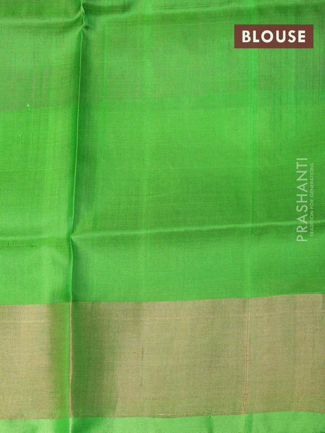 Pure uppada silk saree pink and light green with allover zari woven butta weaves and rich zari woven border