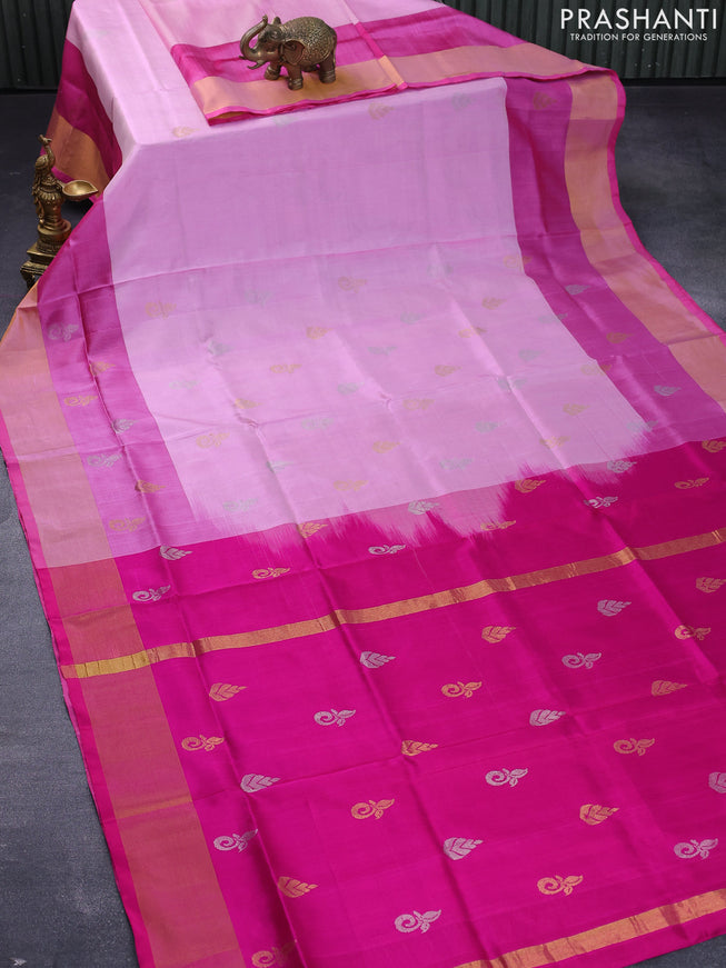 Pure uppada silk saree light pink and light pink with silver & gold zari woven buttas and zari woven border