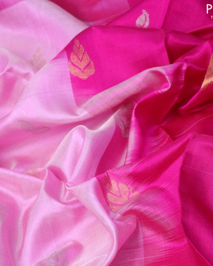Pure uppada silk saree light pink and light pink with silver & gold zari woven buttas and zari woven border