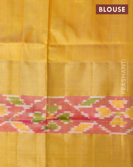 Pure uppada silk saree dual shade of pink and yellow with silver & gold zari woven buttas and long zari woven ikat style border
