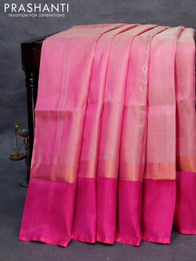Pure uppada silk saree dual shade of light pink and pink with allover thread & zari woven floral buttas and zari woven simple border