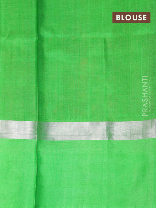 Pure uppada silk saree red and green with allover thread & silver zari woven floral buttas and zari woven simple border