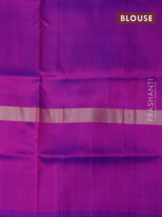 Pure uppada silk saree dual shade of pink and purple with silver zari woven buttas and silver zari woven butta border