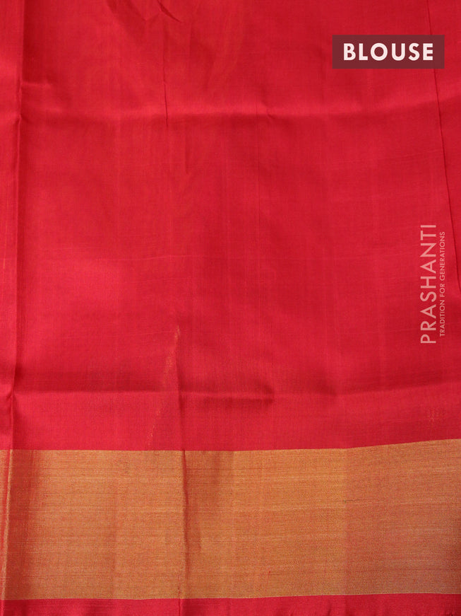 Pure uppada silk saree dual shade of mango yellow and red with silver & gold zari woven buttas and zari woven border