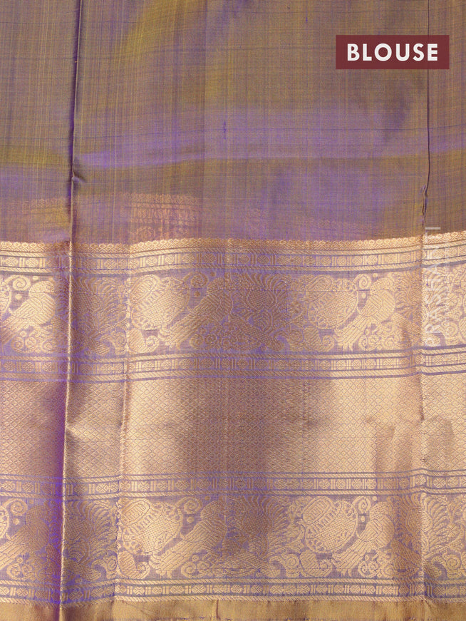 Pure uppada silk saree dual shade of bluish green and dual shade yellowish blue thread & zari woven buttas and long zari woven border