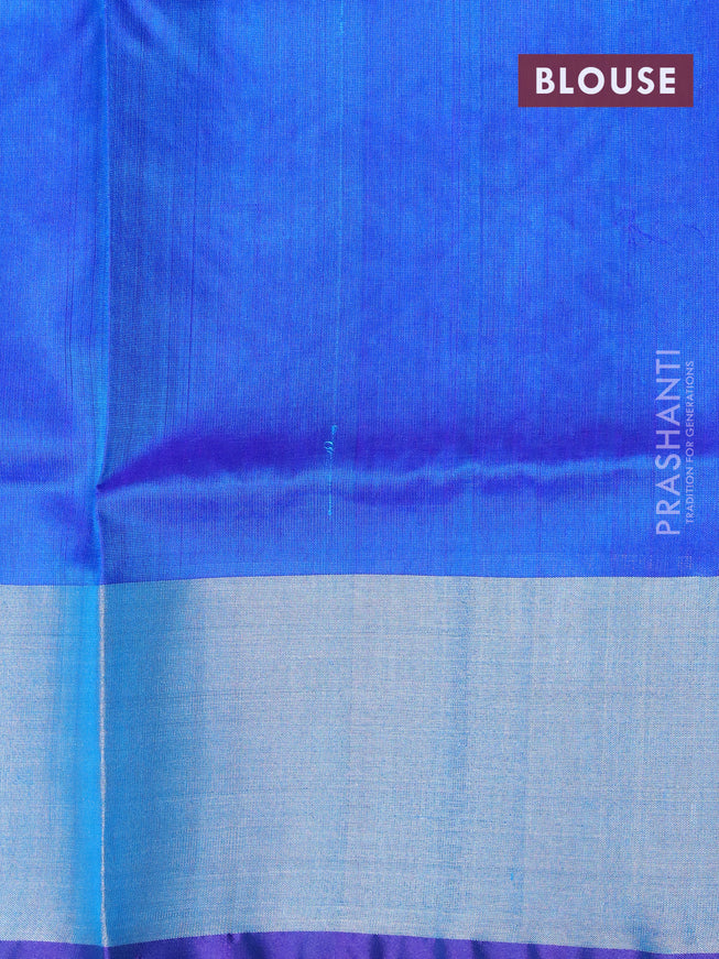 Pure uppada silk saree cs blue and blue with silver & gold zari woven buttas and long peacock design zari woven border