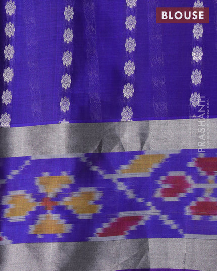 Pure uppada silk saree elephant grey and blue with allover silver zari woven floral buttas and silver zari woven ikat style border