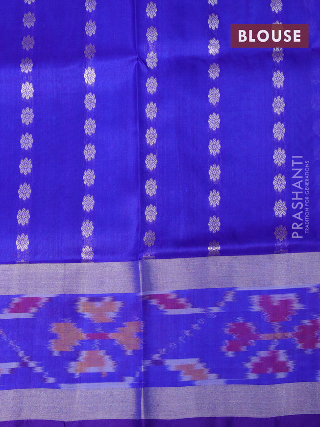 Pure uppada silk saree cs blue and blue with allover silver zari woven floral buttas and ikat style zari border
