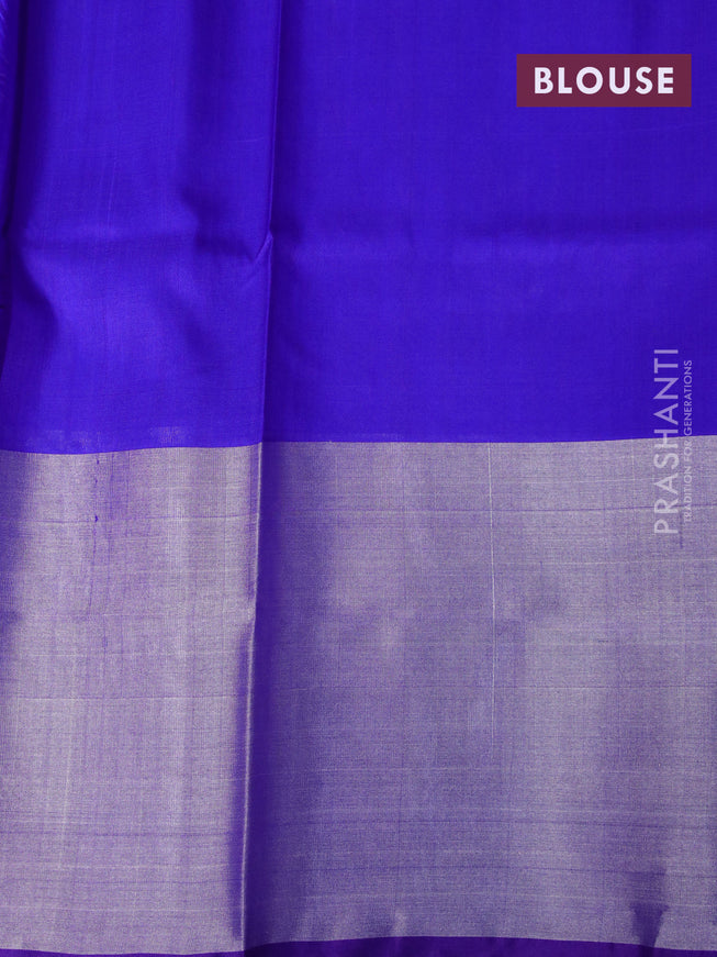 Pure uppada silk saree cream and royal blue with silver zari woven buttas and long silver zari woven border