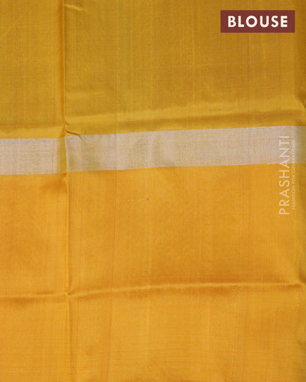 Pure uppada silk saree mehendi green and mustard yellow with silver zari woven floral buttas and silver zari woven butta border