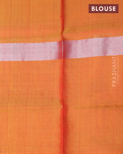 Pure uppada silk saree red and dual shade of mustard yellow with silver zari woven buttas and silver zari woven butta border