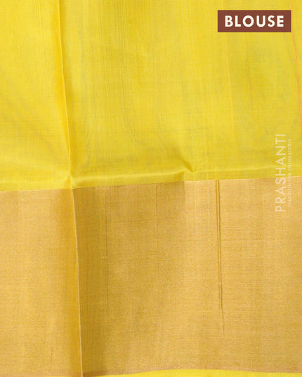 Pure uppada silk saree dual shade of rustic orange and yellow with allover ikat weaves and zari woven border