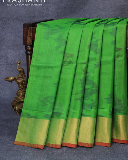 Pure uppada silk saree light green and maroon with allover ikat weaves and zari woven border