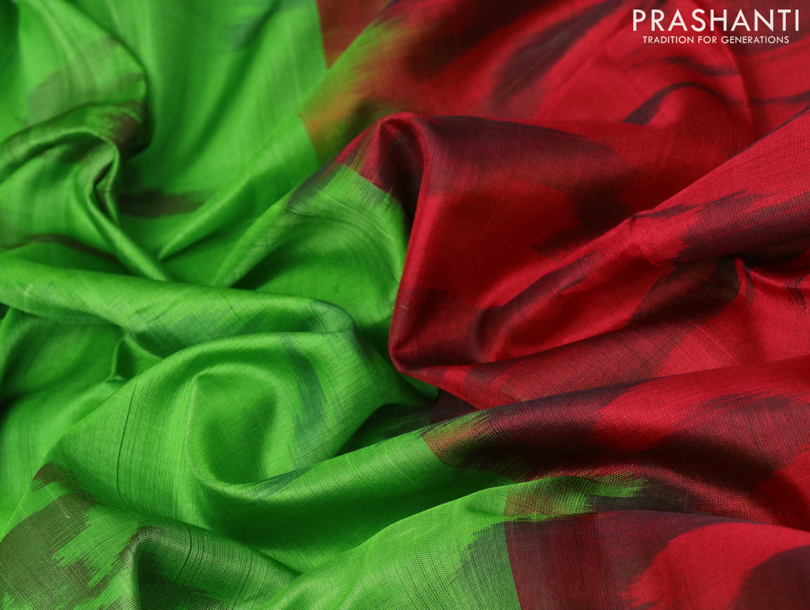 Pure uppada silk saree light green and maroon with allover ikat weaves and zari woven border