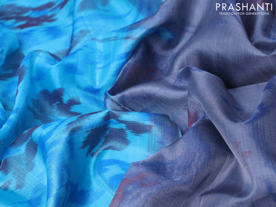 Pure uppada silk saree light blue and grey with allover ikat weaves and zari woven border