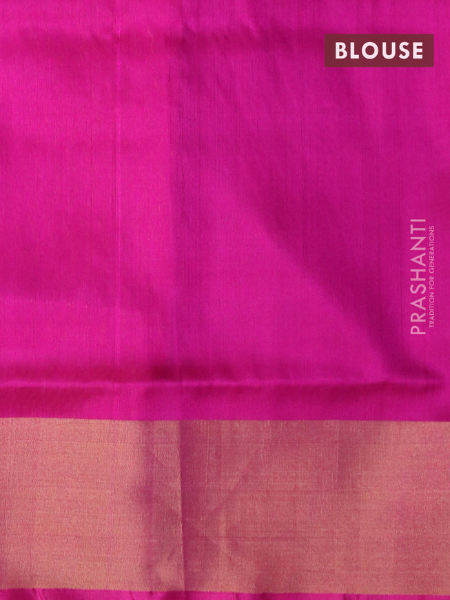 Pure uppada silk saree grey and dark magenta pink with silver & gold zari woven buttas and rich zari wpven border