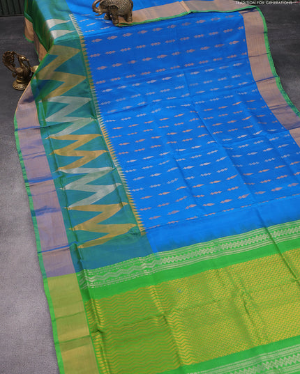 Pure uppada silk saree cs blue and green with silver & gold zari woven buttas and rich zari wpven border