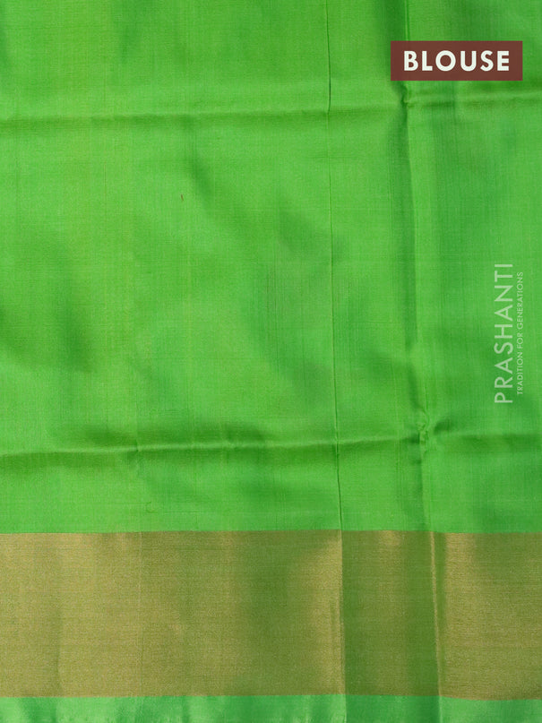 Pure uppada silk saree deep maroon and light green with zari woven jamdhani buttas and zari woven border