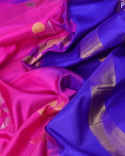 Pure uppada silk saree pink and blue with zari woven jamdhani buttas and zari woven border