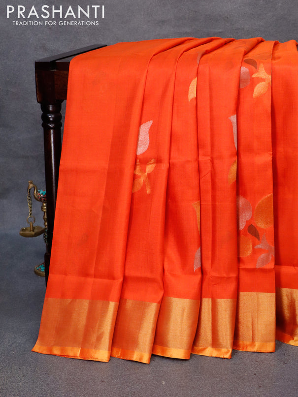 Pure uppada silk saree orange and mustard yellow with zari woven jamdhani buttas and zari woven border