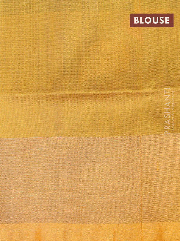 Pure uppada silk saree dual shade of blue and yellow with zari woven jamdhani buttas and zari woven border