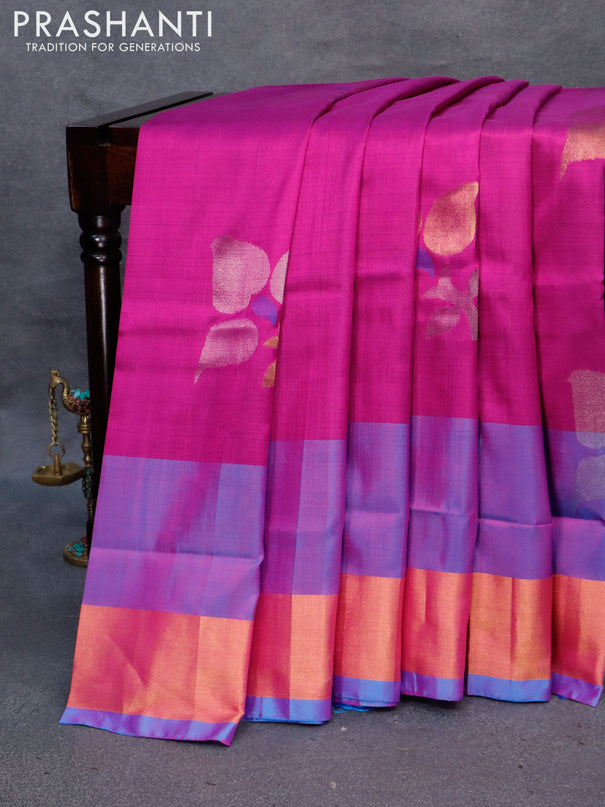 Pure uppada silk saree purple and cs blue with zari woven jamdhani buttas and zari woven border