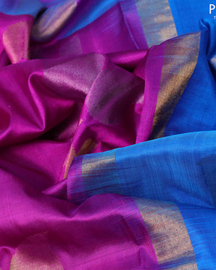 Pure uppada silk saree purple and cs blue with zari woven jamdhani buttas and zari woven border