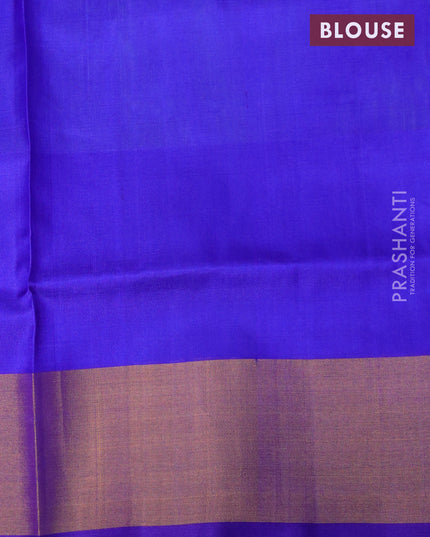 Pure uppada silk saree dual shade of bluish green and royal blue with zari woven jamdhani buttas and zari woven border