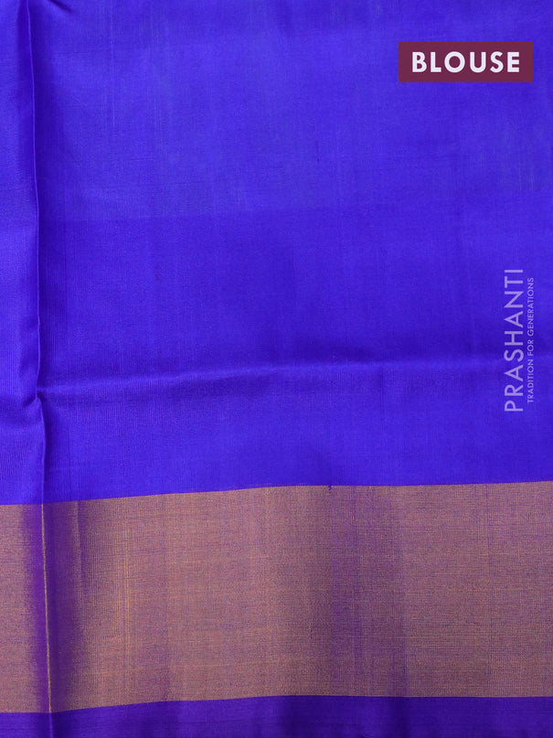 Pure uppada silk saree dual shade of bluish green and royal blue with zari woven jamdhani buttas and zari woven border
