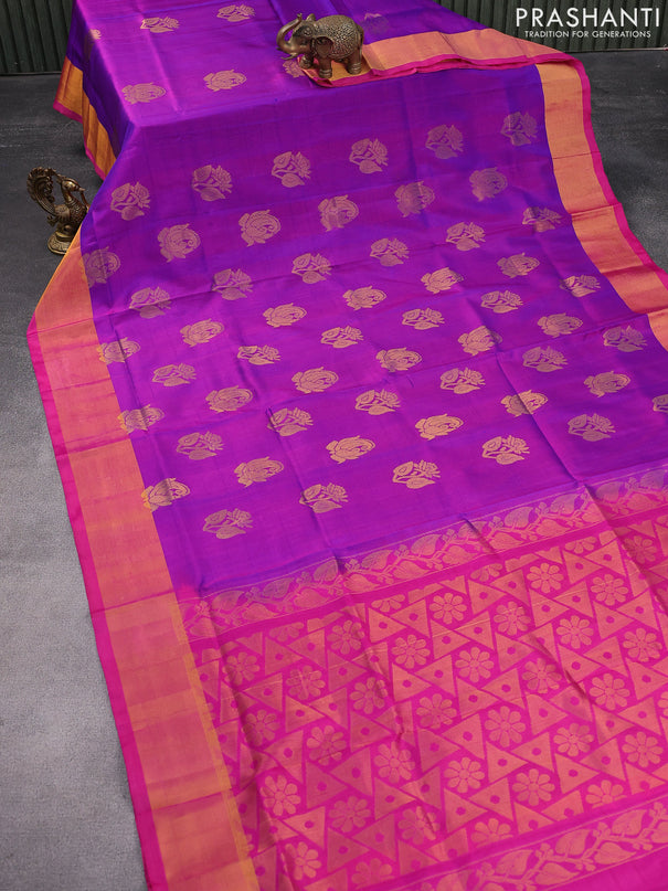 Pure uppada silk saree dual shade of purple and pink with zari woven buttas and zari woven border